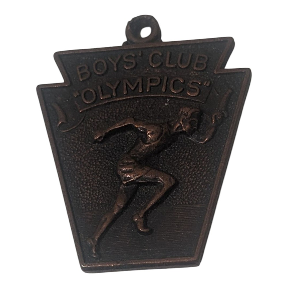 Vintage Boys' Club Olympics‎ Medal Bronze Tone Runner Sports Pendant